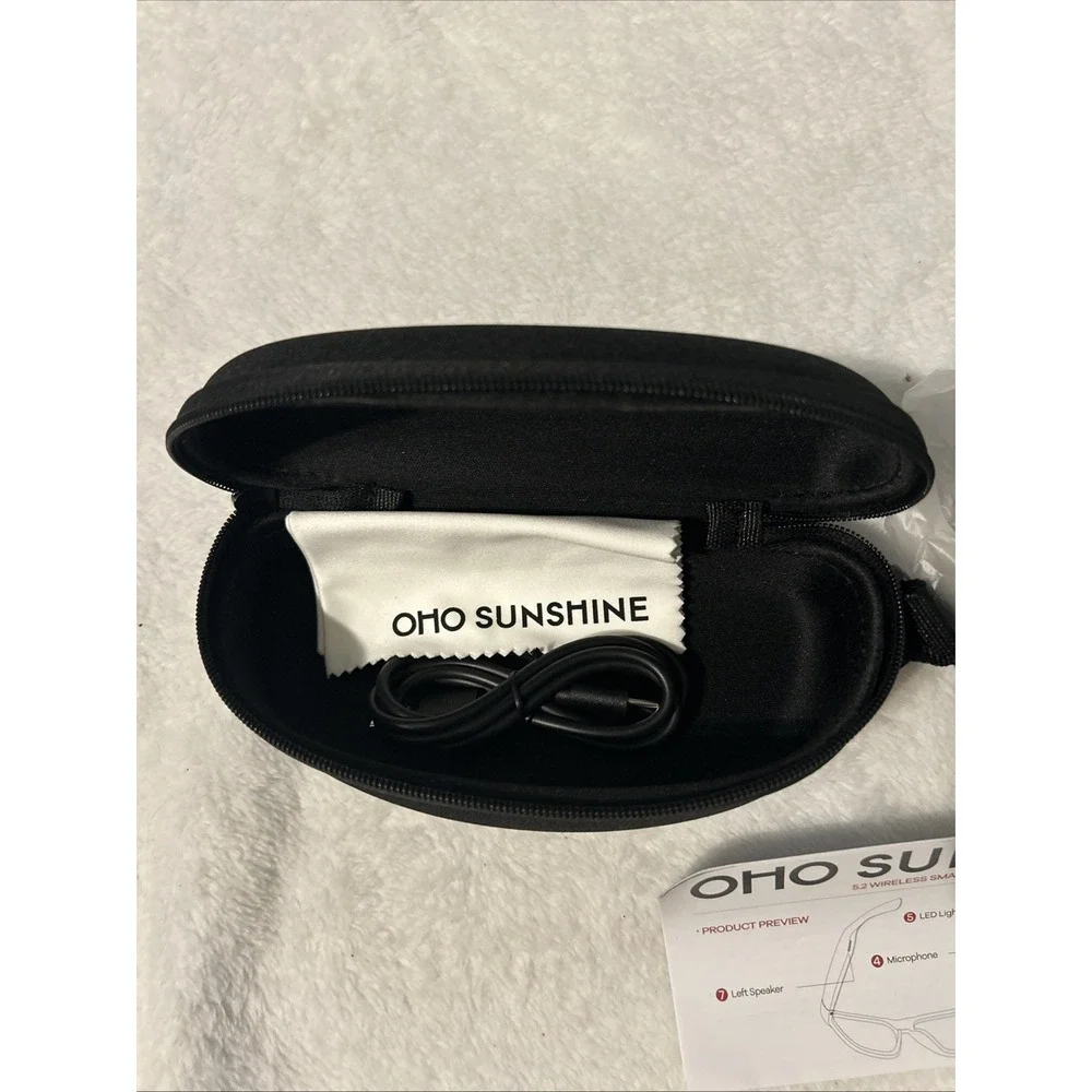 Oho Sunshine Smart Glasses 5.2 Wireless Elite Model Case Cloth All Black NEW